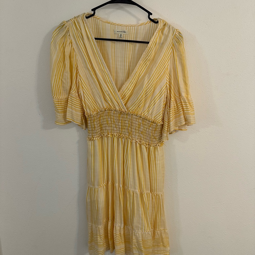 Max Studio Yellow Striped Midi Dress